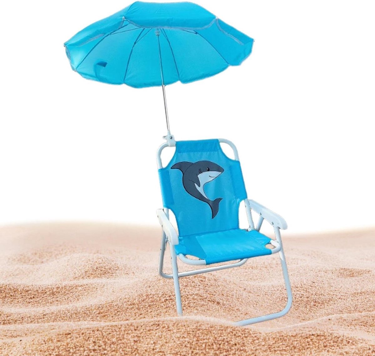 Kinder Strandstoel - Stoel met parasol - Zomerse uitjes - Windbestendige parasol - 38x52 cm - Haai