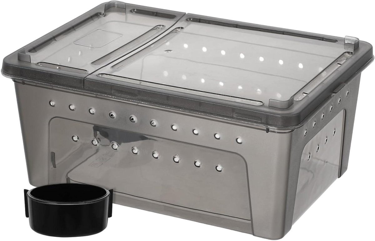 Reptielenvoerbak Kooi - Kweekbak Terrarium - Huisdieren Houden - Transparant Ventilatie - 32.8 x 22.8 cm - Zwart