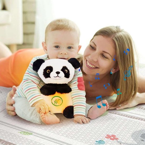 Kalmerende Panda - Pluche Speelgoed - Slaap Hulp - Met Muziek Geluiden - 30 cm - Wit Zwart — afbeelding 3