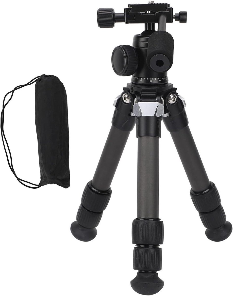 Mini Camera Statief - Draagbaar Statief - Reis Fotografie - Koolstofvezel Materiaal - 175 cm Opgevouwen - Zwart