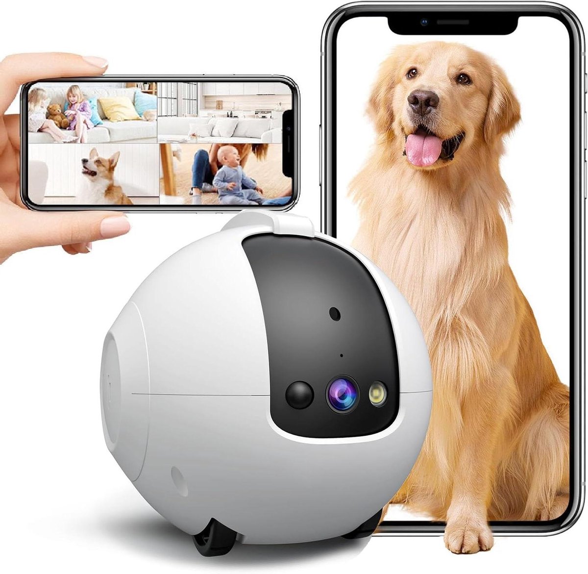 Beweegbare Camera - Robot Camera - Huisdieren Bewaken - Interactieve Speelmodi - 25K HD Resolutie - Wit