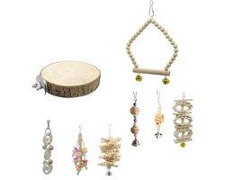 Vogel speelgoed set - Papegaai accessoires - Stimuleert spelgedrag - Natuurlijk hout materiaal - 8 delig - Multicolor