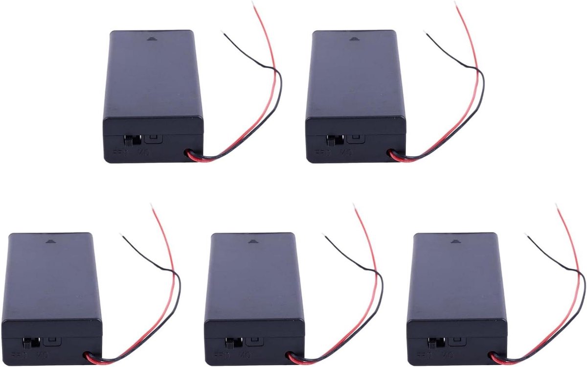 Batterij Houder - Connector Box - Energie Opslag - Met Aan Uit Schakelaar - 5 Stuks - Zwart
