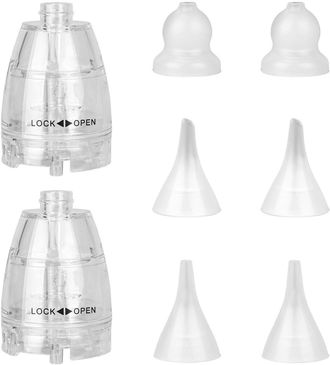 Dailygoods- Aspiratortips 6 Stuks - Vervangende Koppen - Siliconen/kunststof - Geschikt voor Neus Aspirator - 3 Stijlen - Wit/Transparant - Neusaspirator