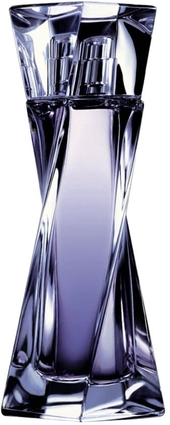 Lancôme Hypnôse parfumfles met een gedraaide, paarse glazen flacon en een transparante dop.