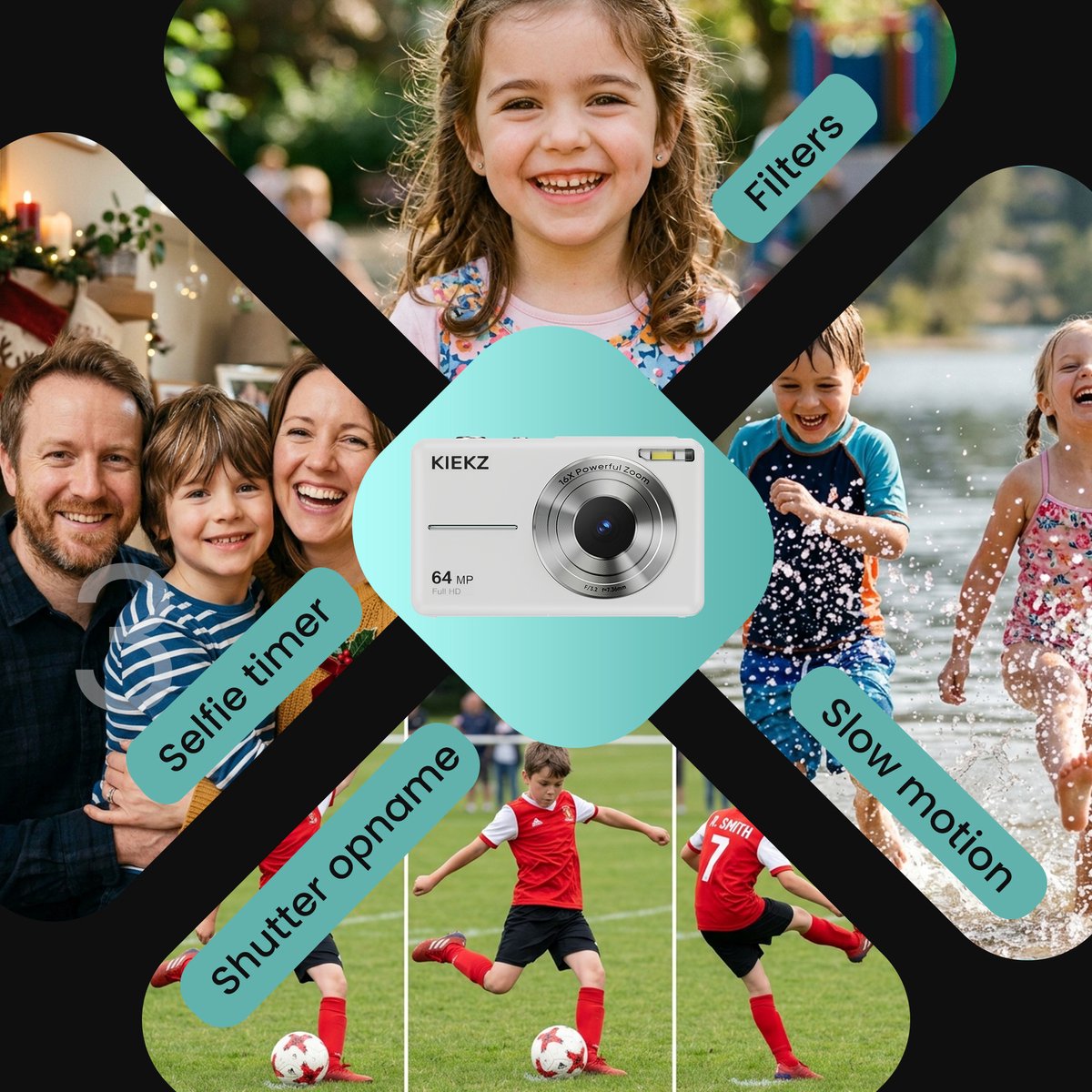 Kiekz Digitale Camera 64MP - Fotocamera Full HD - Mini Camera - Compact Camera - Fototoestel - Autofocus - Ideaal voor Kinderen en Beginners - Inclusief 32GB SD Kaart - Wit thumbnail 4