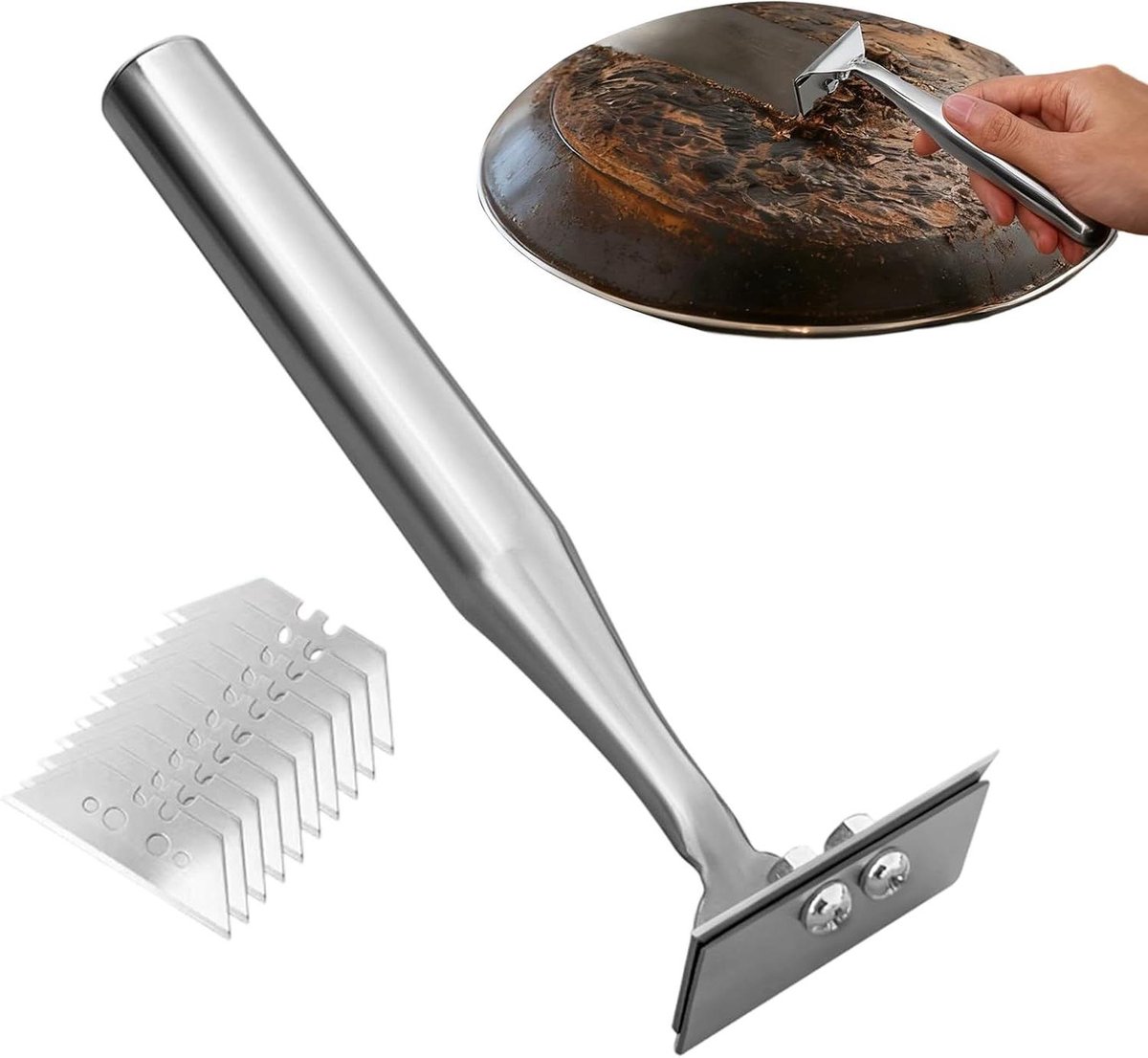 Keuken Schraper - Schoonmaak Gereedschap - Vlekken Verwijderen - Vaatwasserbestendig Roestvrij - 22 x 8 x 6 cm - Zilver