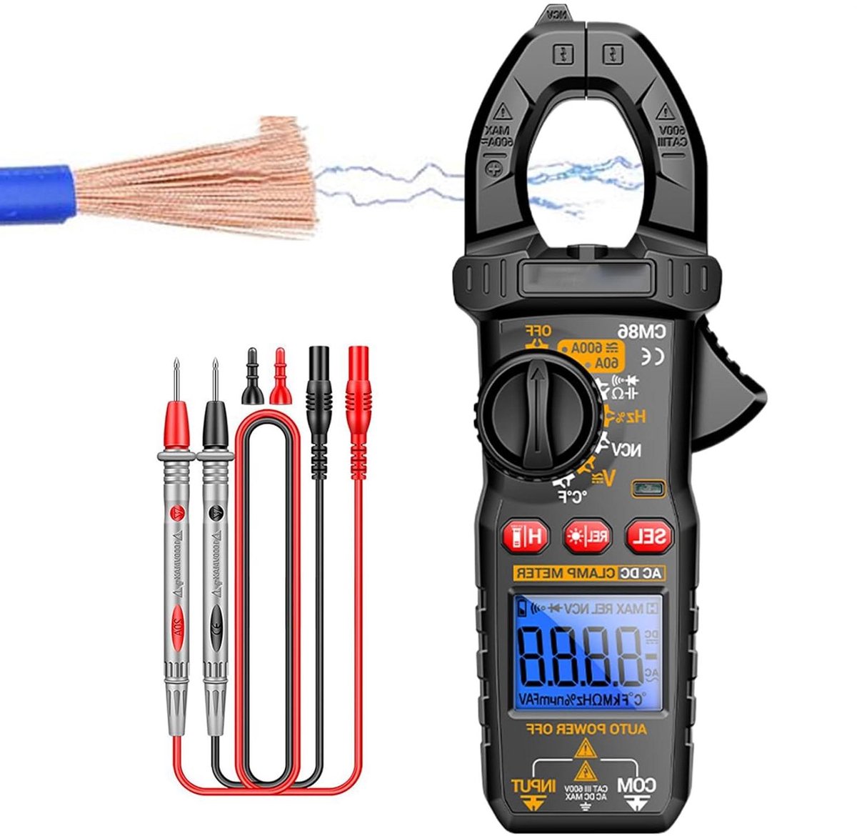 Stroomtang Multimeter - Digitale Meter - Elektrische Inspectie - Met Zaklamp - 6000 Tellingen - Zwart