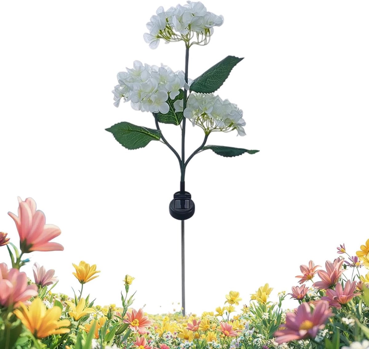 Op zonne-energie werkende lamp in de vorm van een hortensia - LED-zonnelamp met grondaansluiting, lichtgestuurde automatische schakelaar, geschikt voor tuindecoratie zoals terrassen en gazons - wit