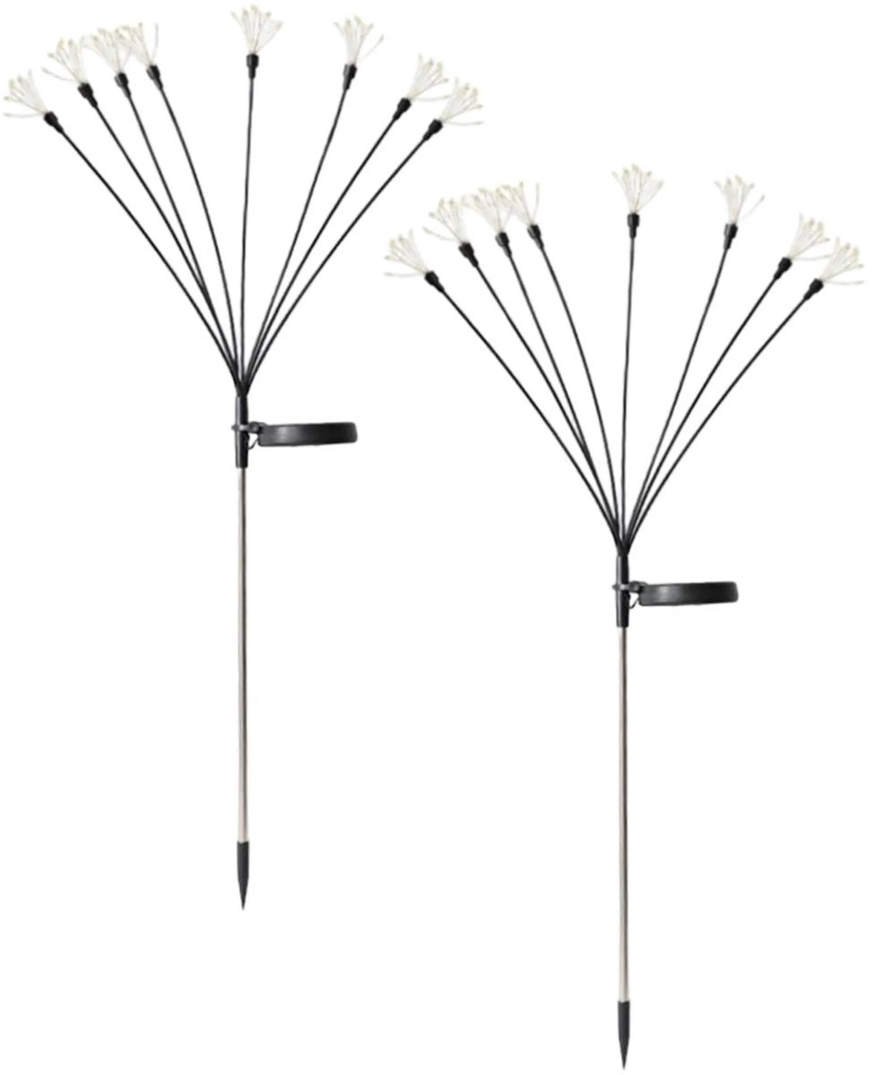 Set van 2 solar tuinlampen, LED-verlichting, 8 lichtstanden, waterdichte solarverlichting, geschikt voor tuinen, gazons, terrassen en kerstversiering - Warm licht