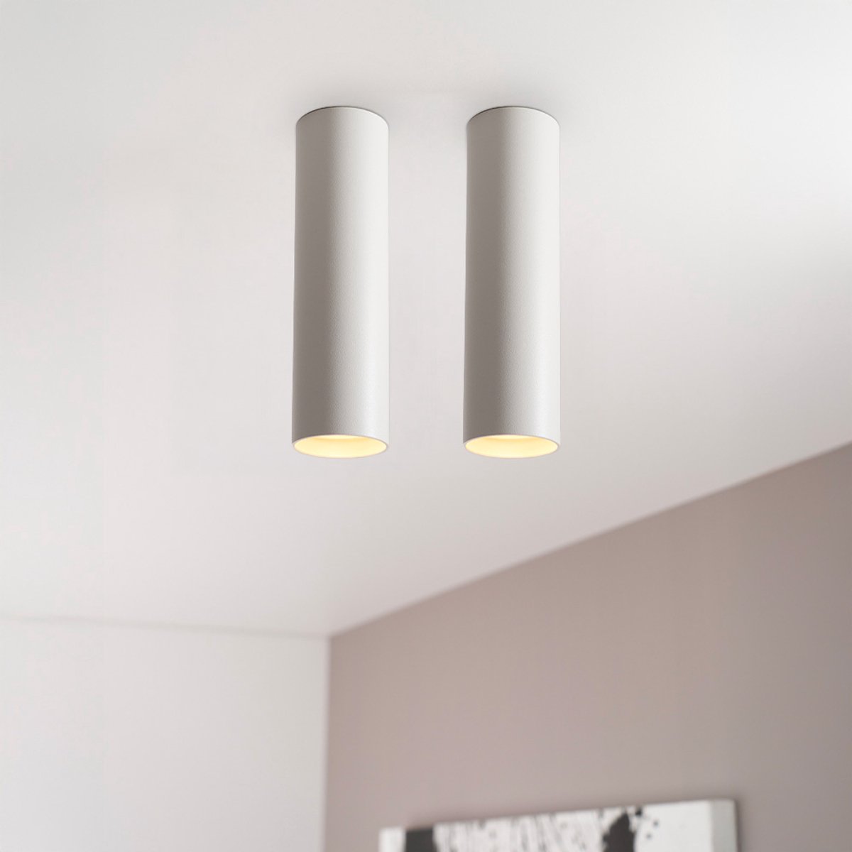 2x Canopus bianco m by LUSENZ - Cilindervormige opbouwspot in met mat witte coating