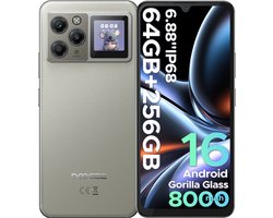 DOOGEE M30 Pro - Smartphone - 64 GB RAM (8+56GB) + 256GB ROM (2TB/TF) - 6,88 Inch HD + 120Hz - IP68 - Android 16 - 8000mAh/33W - 1,3" Subscreen - 64MP drievoudige camera - NFC - Vingerafdruk - Face ID - Grijs