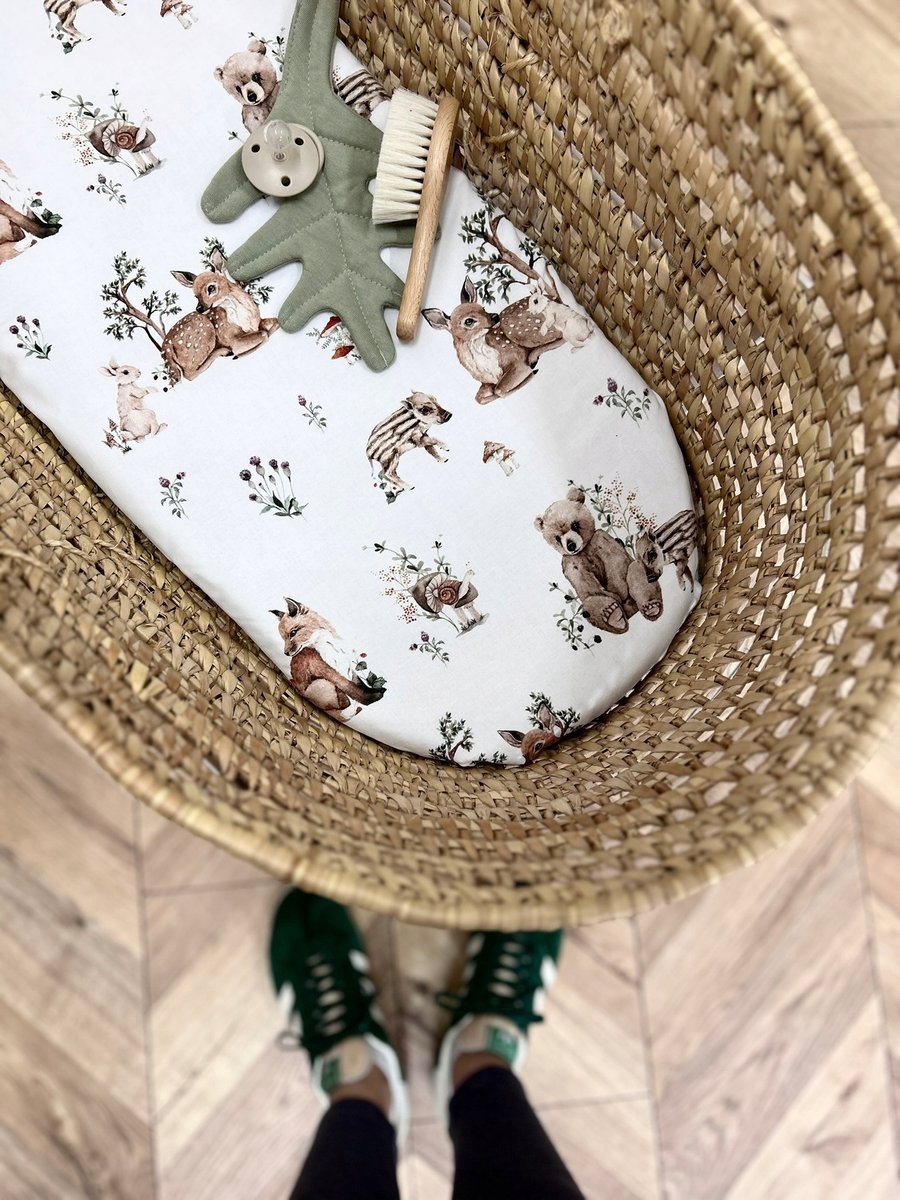 Hoeslaken Kinderwieg 90x40cm Katoen Bosdieren met Elastiek