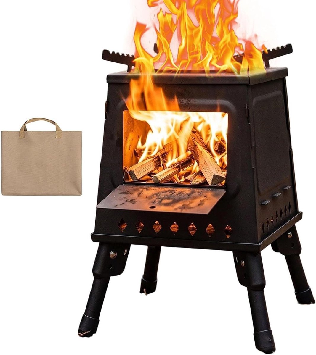 Draagbare Houtkachel - Compacte Verwarmer - Outdoor Koken - Efficiënte Verbranding - 25x25x35.5 cm - Zwart