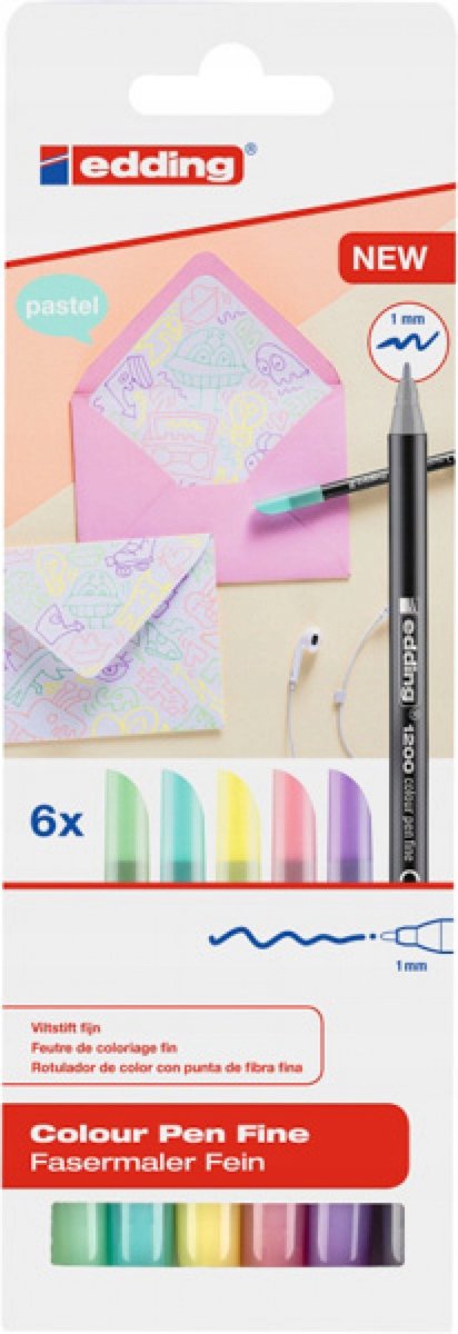 Edding Fineliners 1mm Pastel Mix - 6 st