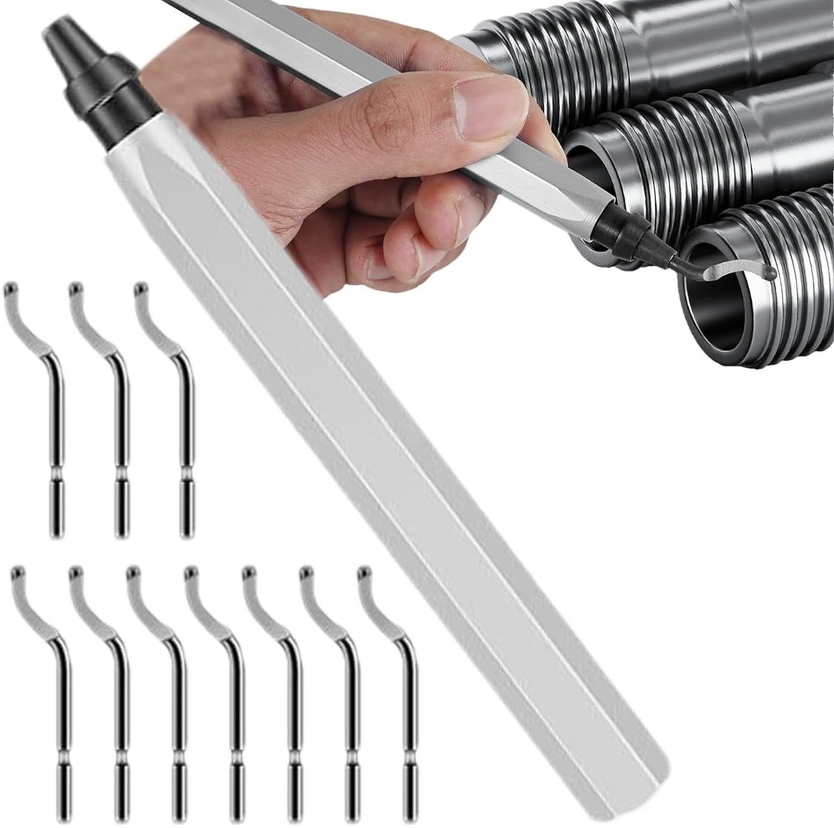 Ontbramen Gereedschap - Rand Slijper - Buizen Glad Maken - Ergonomische Handgreep - 10 Snijders - Wit