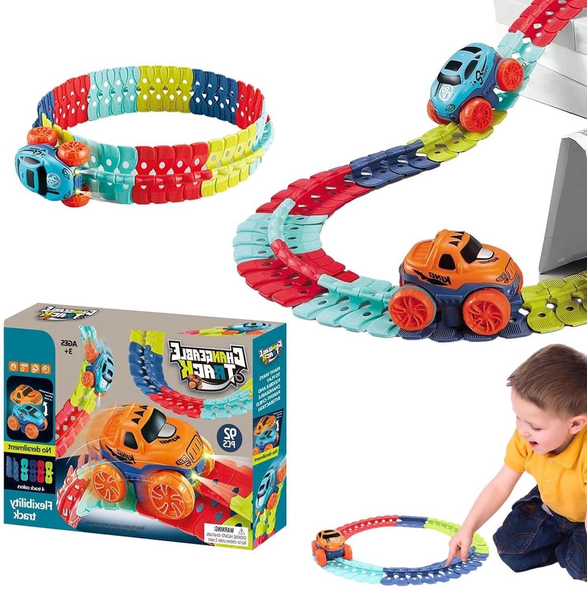 Racebaan Bouwset - Elektrische Speelbaan - Creatief Spelen - Anti-zwaartekracht Ontwerp - 37 x 233 x 63 cm - Multicolor