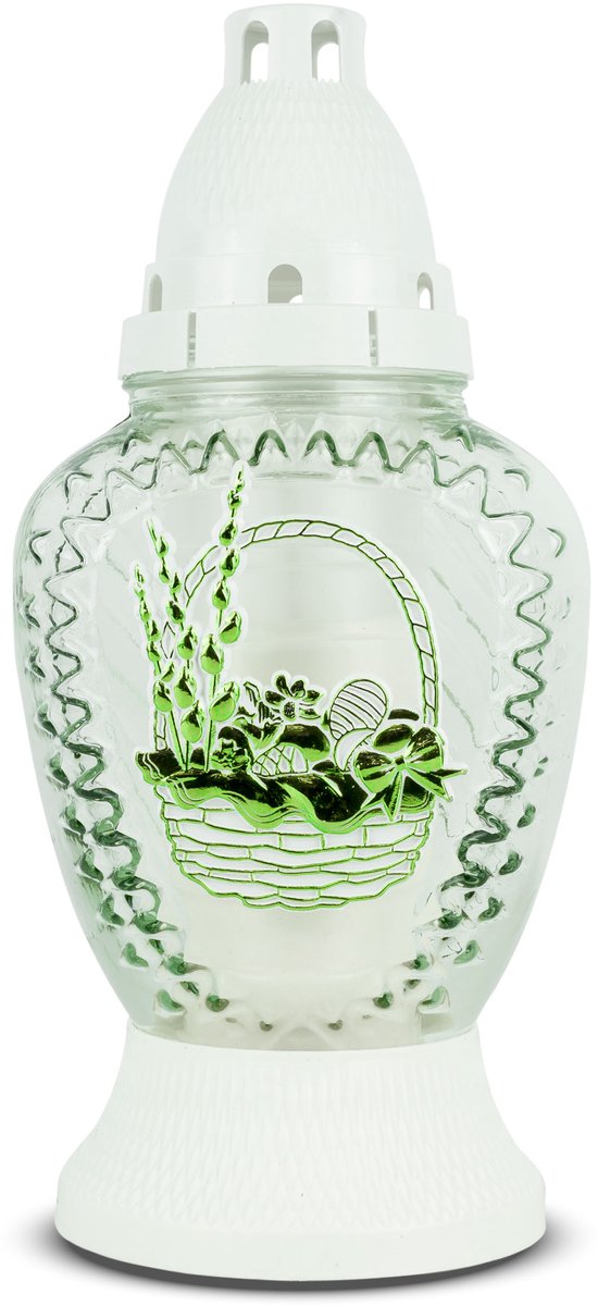 Paaskaarsenmand 25 cm glas-in-lood wit met inzet