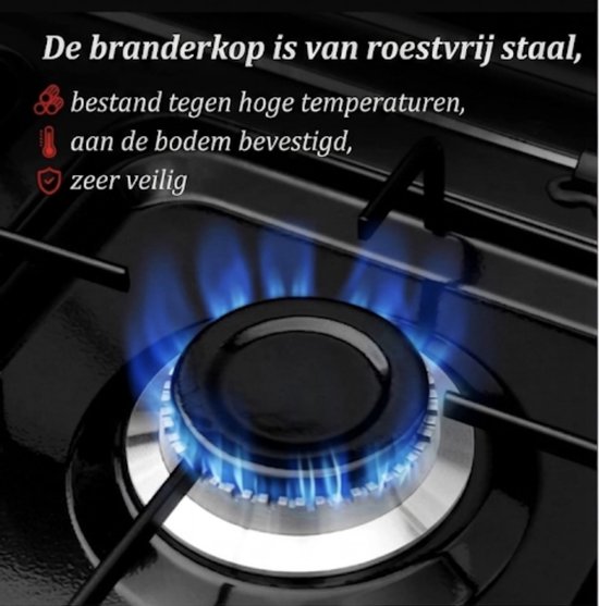 HOMELUX 6,2 kW gasfornuis - 4 verschillende branders - Campingkookplaat met deksel - Met slang en 50mbar drukregelaar - Gasfornuis voor buiten - Zwart van Homelux — afbeelding 2