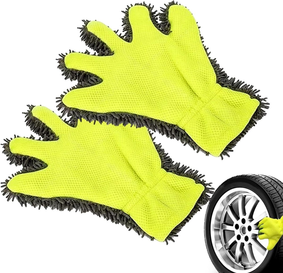Autowashandschoen - Reinigingshandschoen - Auto Poetsen - Krasvrij Ontwerp - 26.6x20 cm - Grijs Groen
