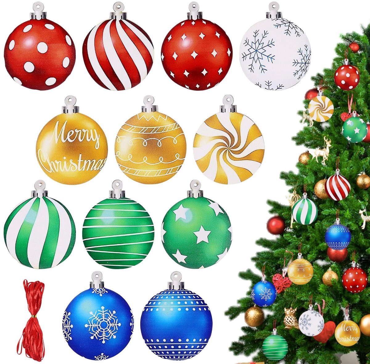 Dailygoods - Set van 36 Houten Kerstdecoraties en Boomhangers