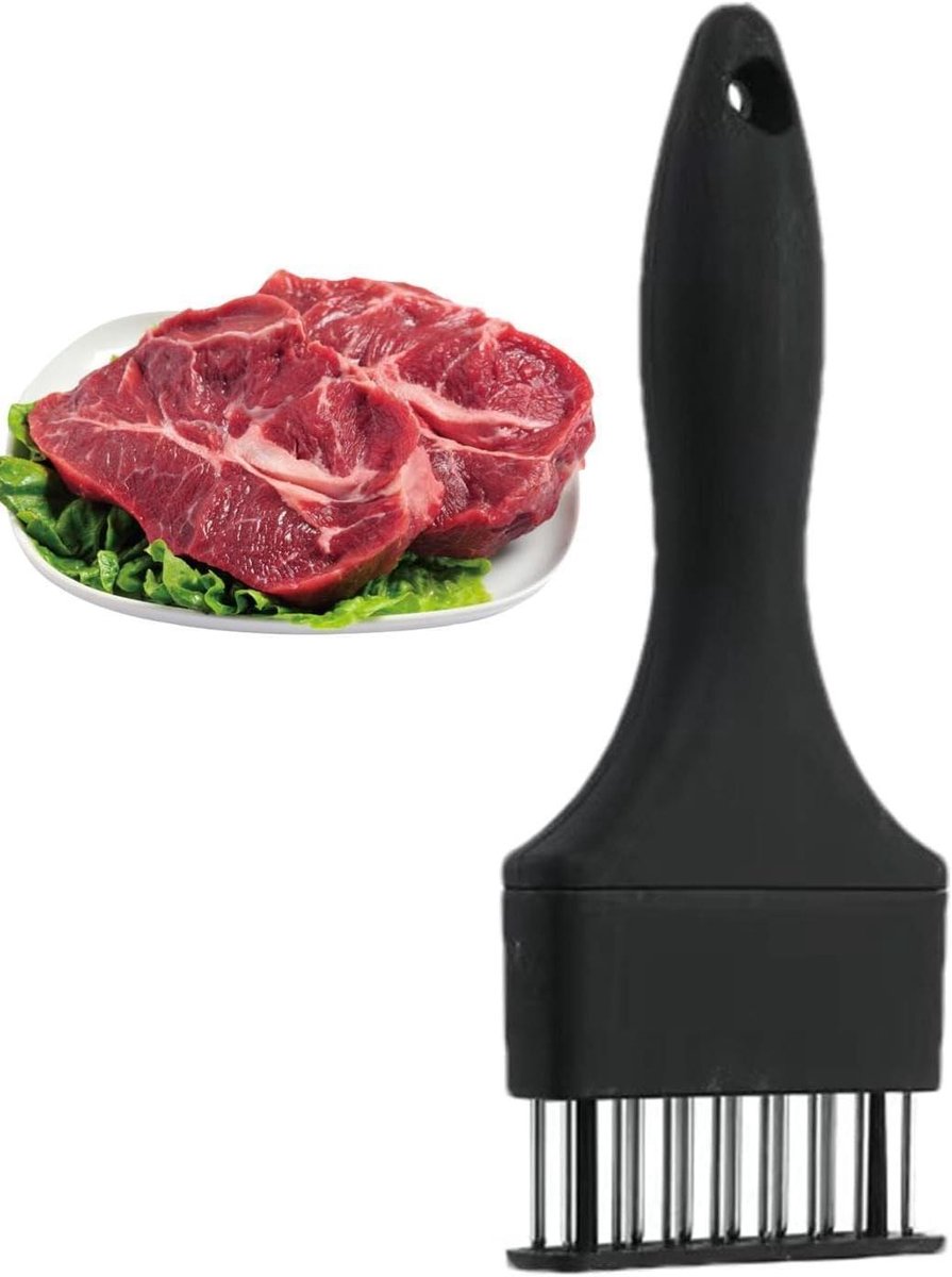 Vleesvermalser Roestvrij Staal - Keuken Tool - Vlees Mals Maken - Ergonomisch Handvat - 19.8x7.5cm - Zwart