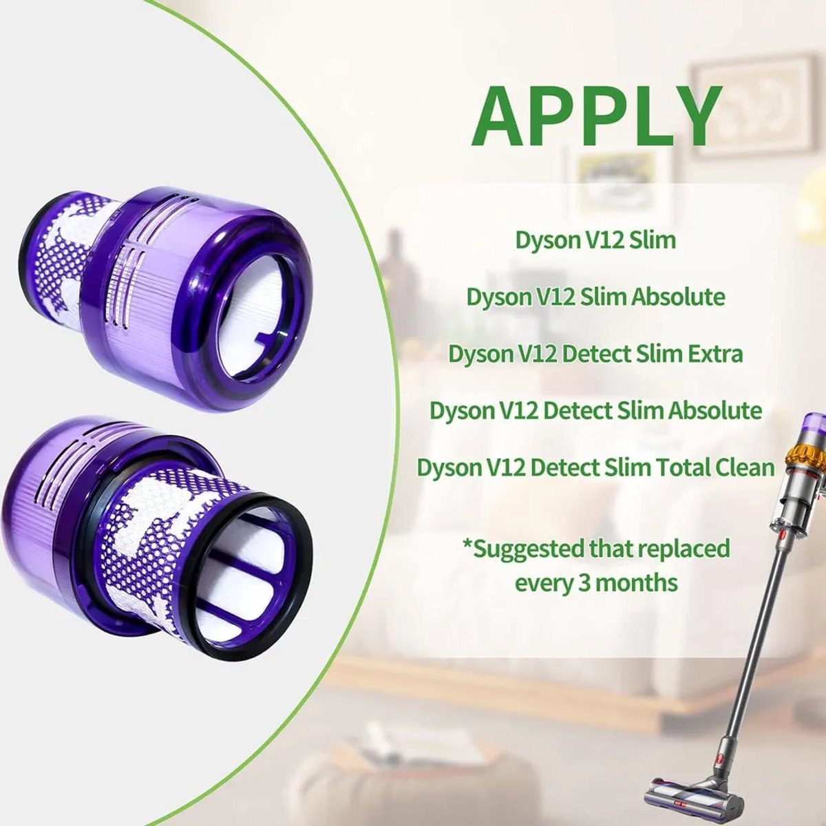 Wasbare HEPA-filteraccessoires Geschikt voor Dyson V12-filters.