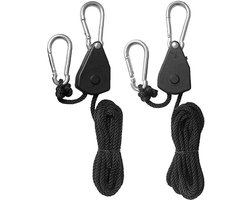 Rateltouw Hangers - Katel Hangers - Kweeklampen Ophangen - Verstelbaar en Vergrendelbaar - 150 lbs - Zwart