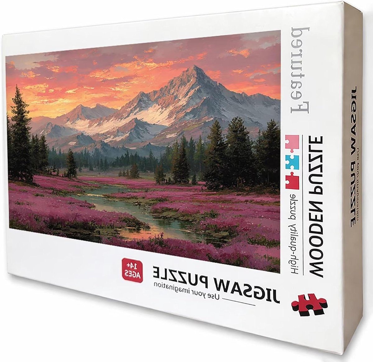 Sneeuwbedekte berg houten puzzels 99 x 70 cm, zonsondergang jigsaw puzzels 2000 stukjes voor volwassenen met doos, een uitdagend puzzelspel, kleurrijk legspel, voor alle leeftijden, E-9806