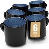 Pure Living Ibiza Dark Koffiekopjes - 6 stuks - 350 ml - Donkerblauw (Diepblauw) - Aardewerk - Magnetron & Vaatwasserbestendig