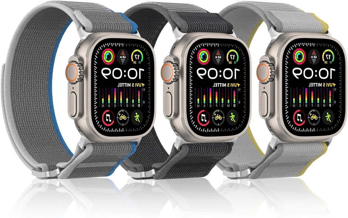 Zachte nylon gevlochten sportarmband voor Apple Watch Ultra en Series 9, 8, 7 - Verstelbare en comfortabele armband voor diverse maten