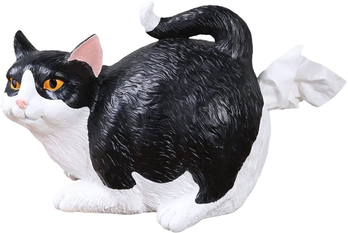 Weefseldoos - Met Kattenkont Design - Hars - 18Cm - Geel - Voor Woonkamer - Keuken - Badkamer