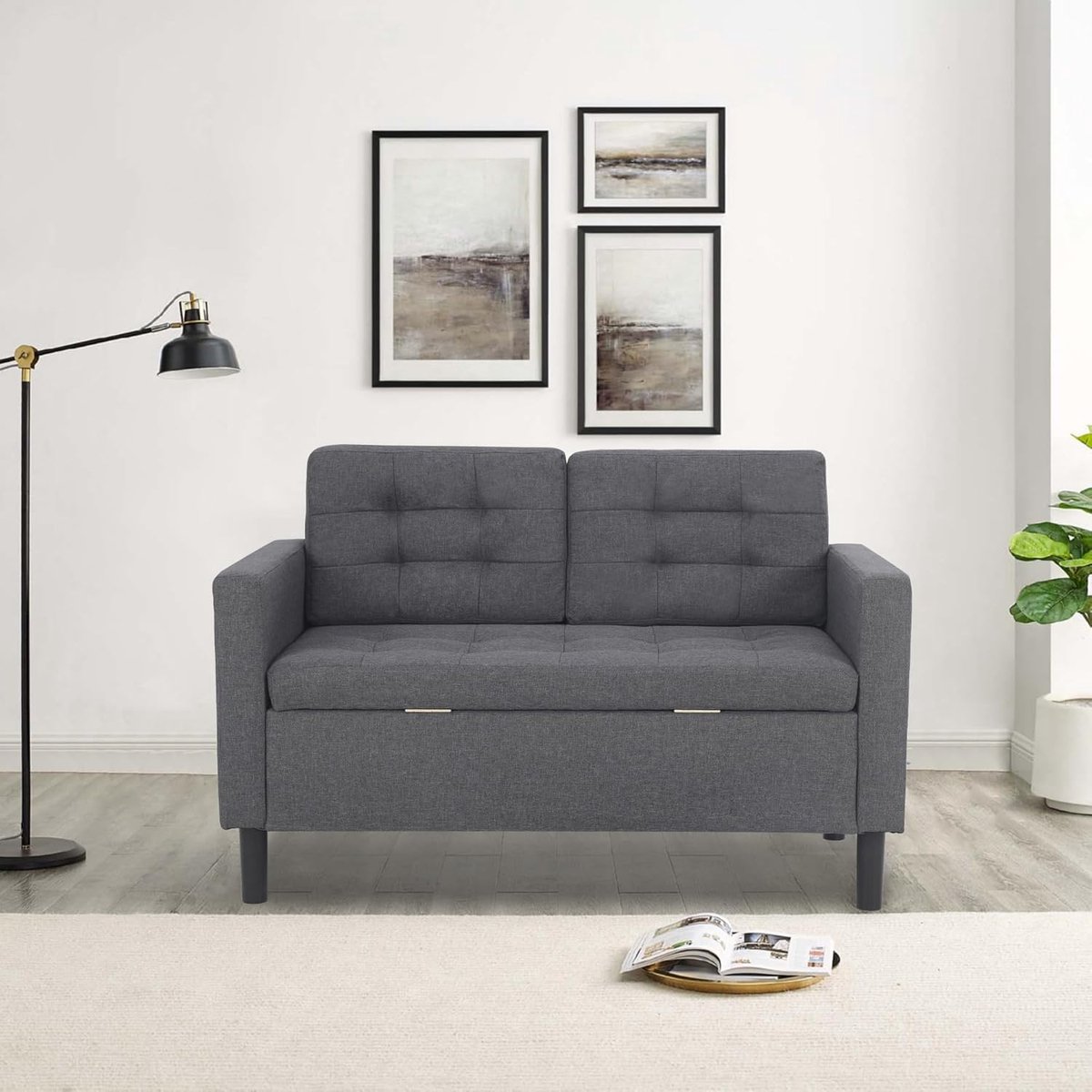 Luxe Linnen Bank – Grijs – 118x63x76 cm – Industrohome