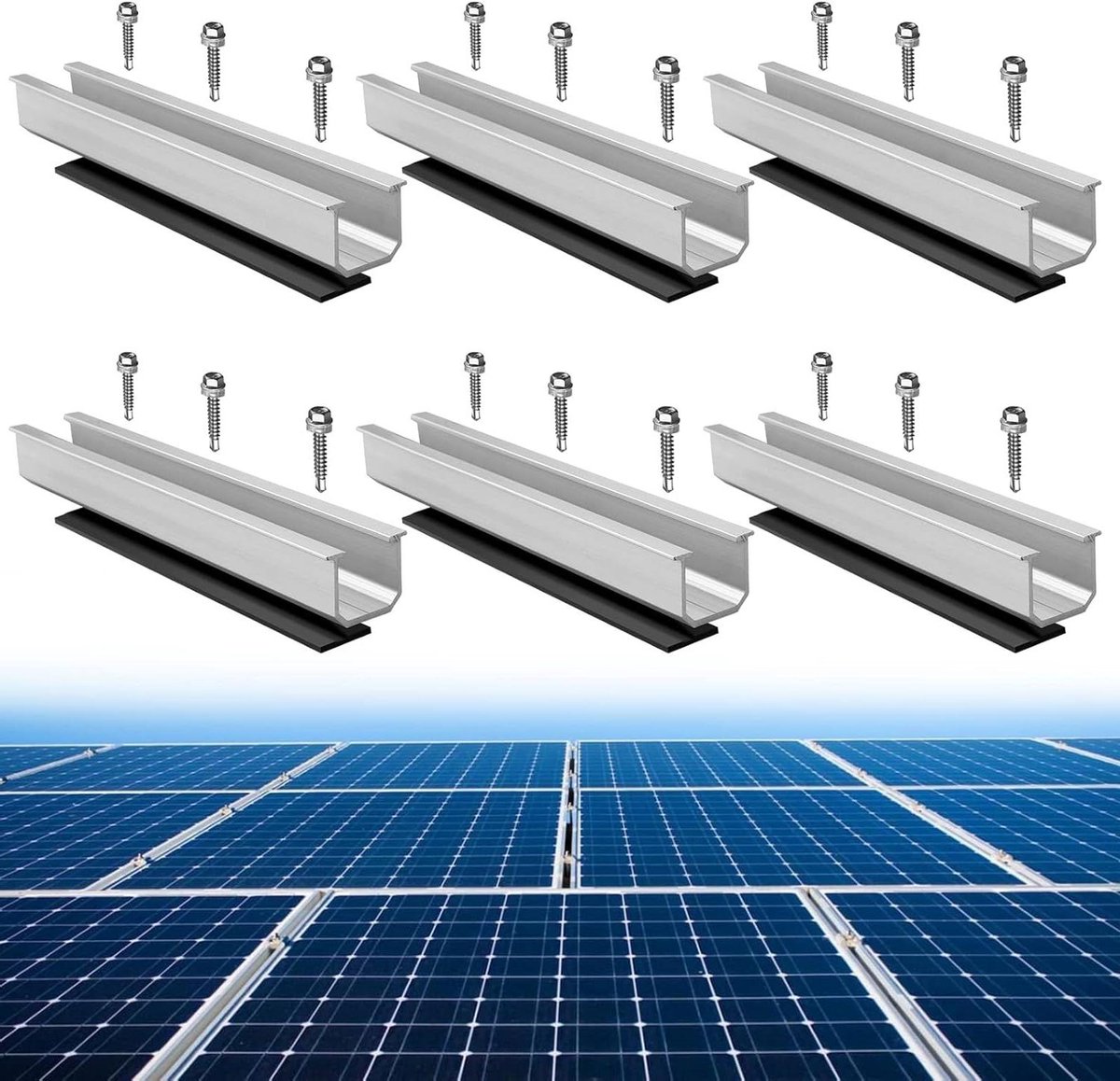 Zonnepaneel Montage Rails - Bevestigingsrails Zonnepanelen - Dak Installatie - Aluminium Constructie - 200 mm Lengte - Zilver/Zwart