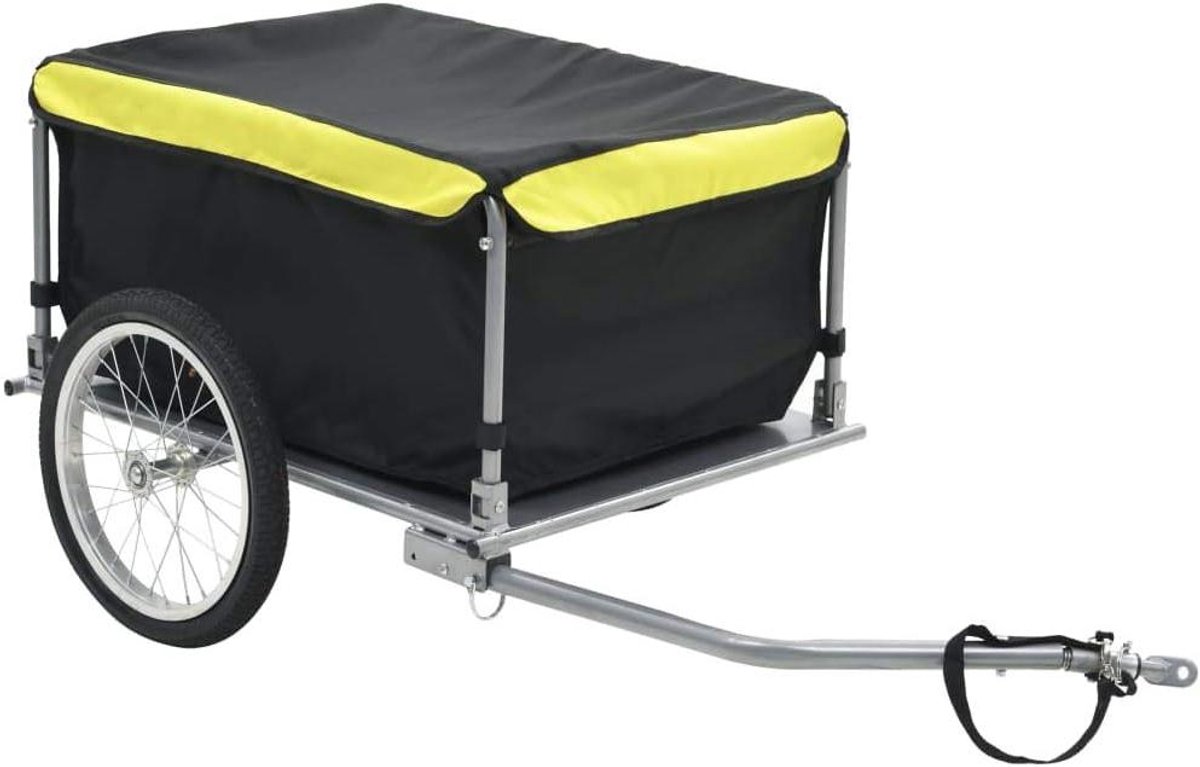 Lastenaanhanger Fietskar - Transportkar Handwagen - Boodschappen Vervoeren - Waterdicht Polyester - 65 kg Draagvermogen - Zwart Geel