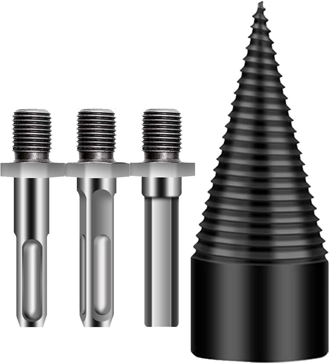 Houtklover Boorbeitel - Aanmaakhout Klover - Snel Brandhout Maken - Geoptimaliseerde Conische Kop - 10 Centimeter - Zilver