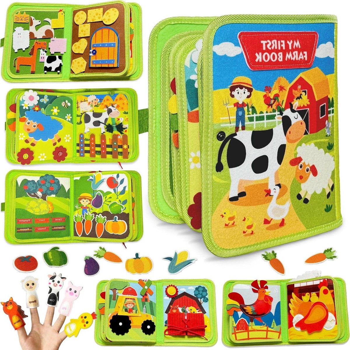Drukke Bordboek Peuter - Rustig Boek Montessori - Fijne Motoriek Leren - 10-in-1 Boerderij Thema - 24 x 21 cm
