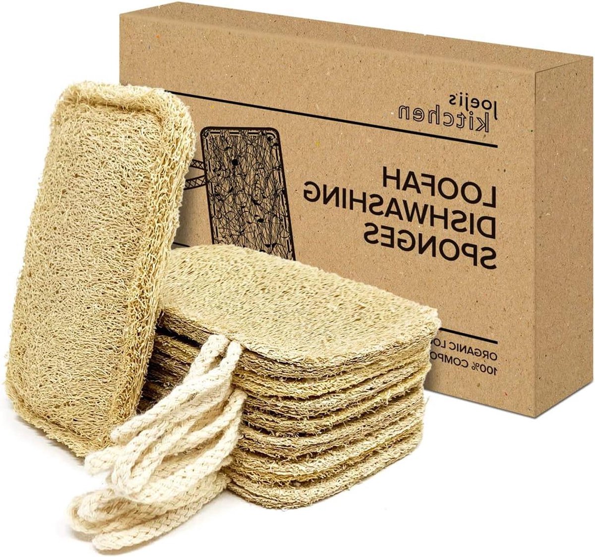 Loofahspons Set - Keukenspons Biologisch - Duurzaam Afwassen - 100% Afbreekbaar - 8 Stuks - Beige