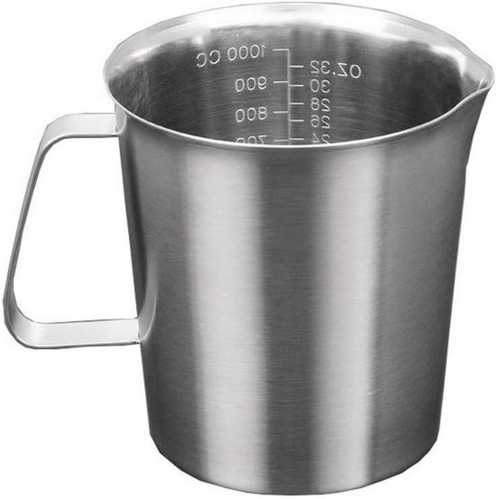Foto: Roestvrijstalen kan maatbeker schenkkan koffie schuimen ge ntegreerde maatstrepen 1000ml zilver