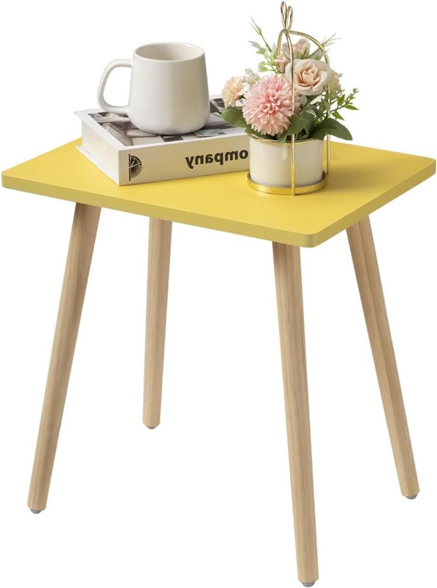 FORAOFUR Bijzettafel, kleine bijzettafel accenttafel woonkamer slaapkamer balkon kantoor, moderne bijzettafel nachtkastje home decor, eenvoudige montage, geel