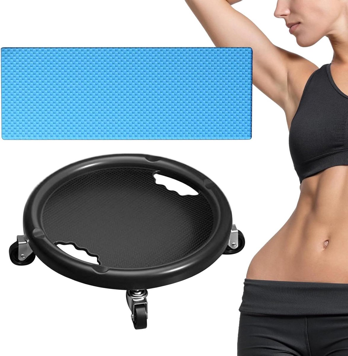 Ab Roller Wheel - 360° Rotatable Core Training Device, Non-Slip Handles, Robust Stability Frame, Soft Glide, Abdominal Training Device with Knee Mat for Men and Women