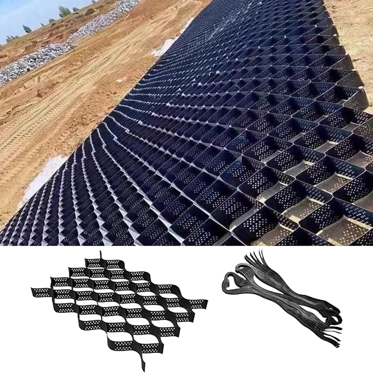 Grindrooster Bestrating - Stabilisatierooster Oprit - Oprit Versterken - Opvouwbaar en Snijdbaar - 3 x 3 m - Zwart