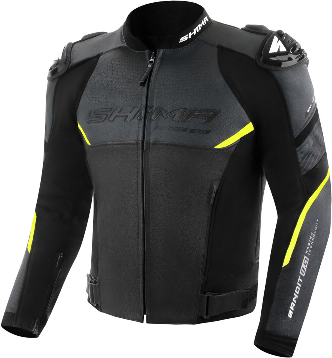 SHIMA Bandit 2.0 Perforated Zwart Geel Leren Motorjas - Jas