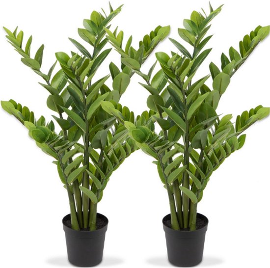 Set van 2 kunstplanten groot, kunstplant Zamioculcas 100cm, grote kunstplanten in pot decoratie voor tafeldecoratie, kantoor, badkamer, slaapkamer, woonkamer, decoratie, housewarmingscadeau