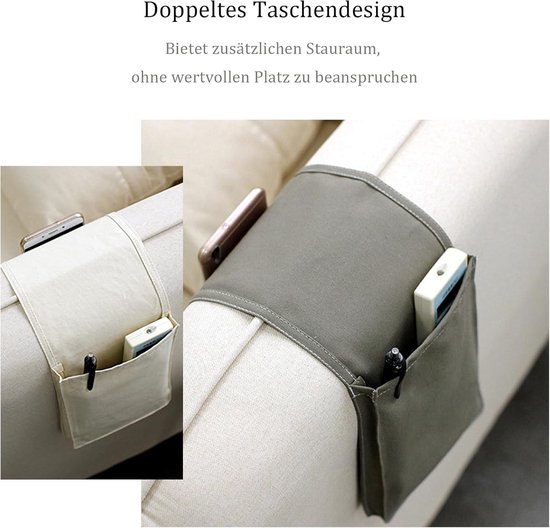 Armleuning-organizer voor bank, stoel, bed, opbergtas, voor het opbergen van afstandsbedieningen, mobiele telefoons en pennen, wit — afbeelding 5