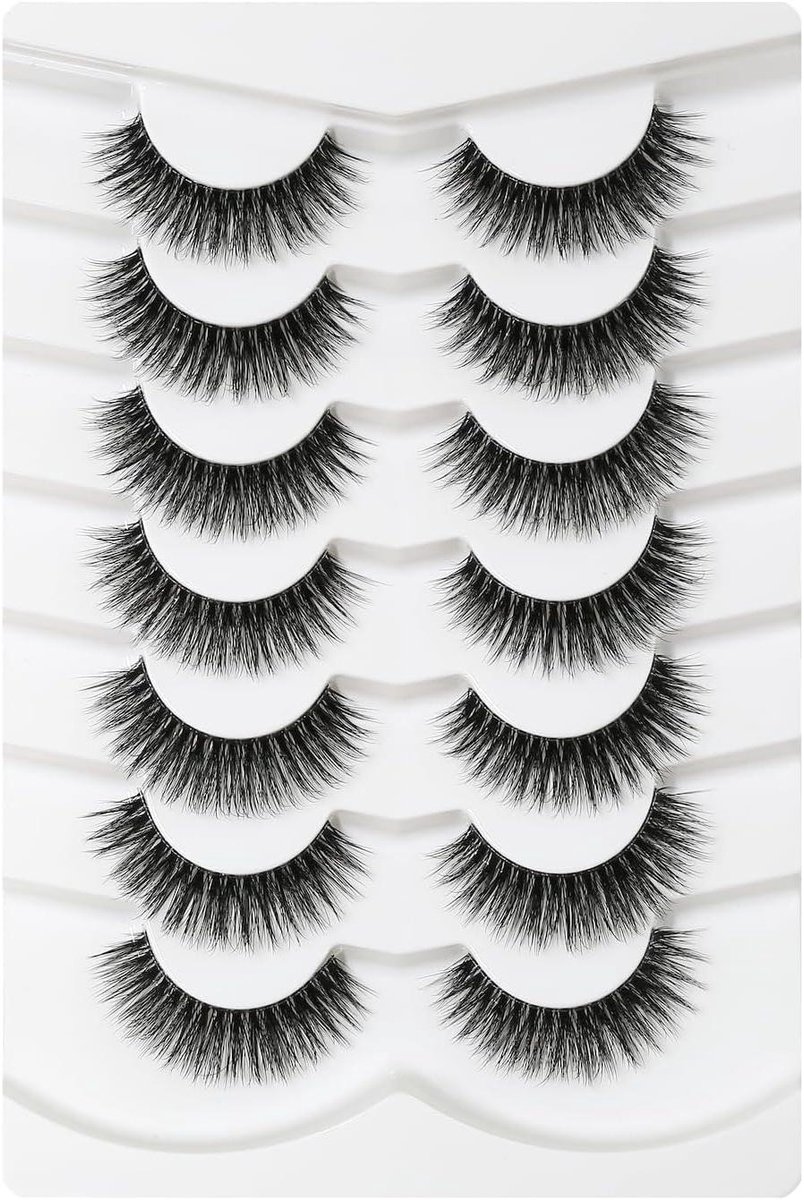 5D Duidelijke Band Valse Wimpers Natuurlijke Look Kattenoog Clear Band False Eyelashes Cat-Eye Wispy Korte Supernatuurlijke Kruis Zachte Herbruikbare Nep Wimpers 7 Paaren-Happy Heartbeat(No.207)