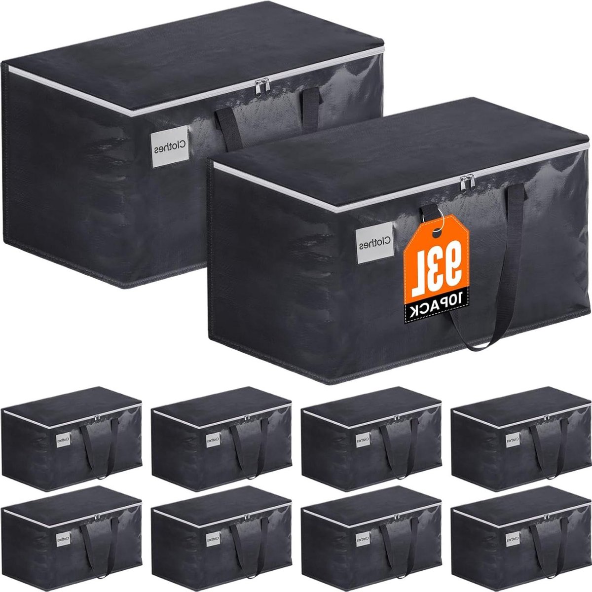 Verhuiszakken Heavy Duty - Opbergbakken Opvouwbaar - Opslag en Transport - Versterkte Handgrepen - 93 Liter 10 Stuks - Grijs