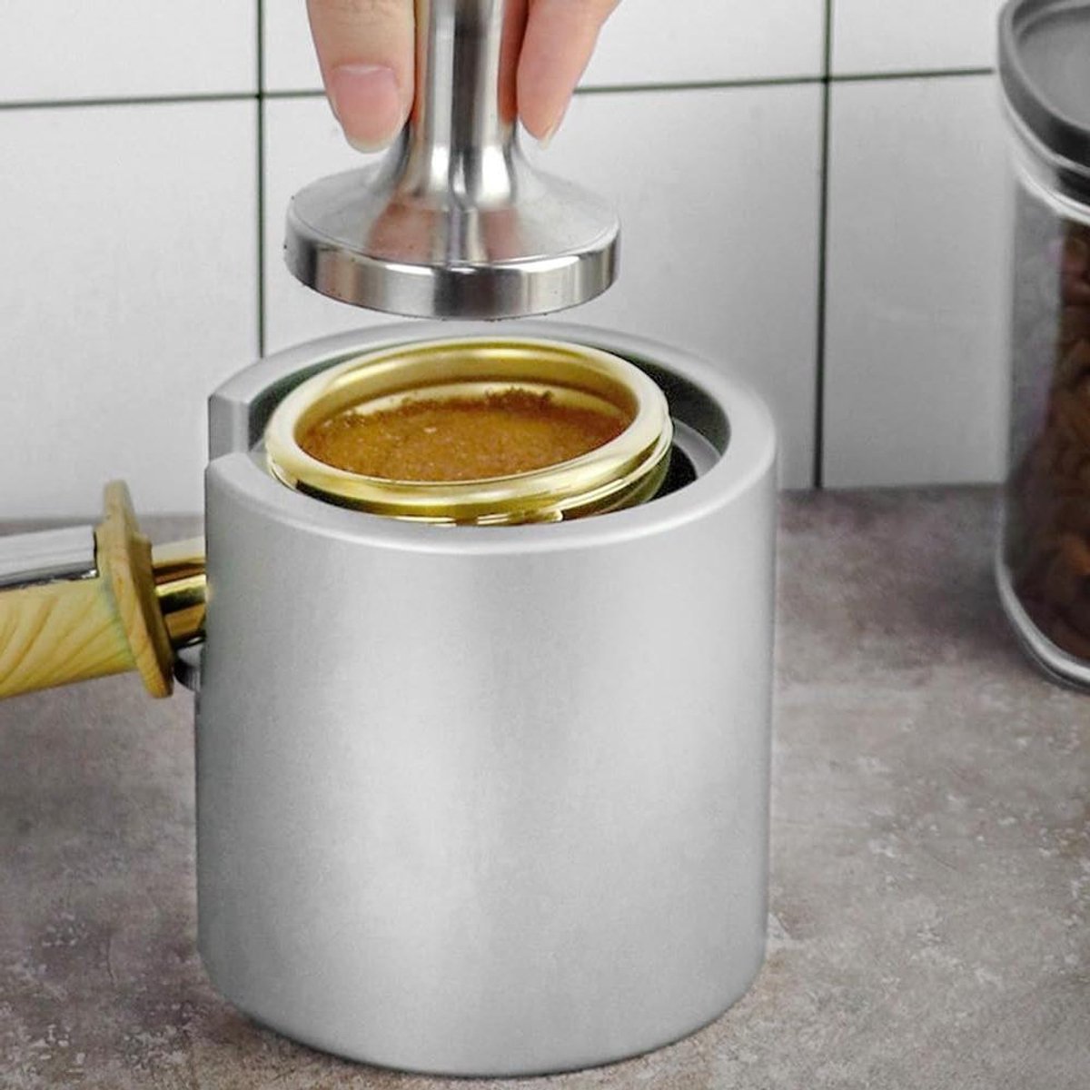 Koffie Portafilter Houder - Espresso Tamping Station - Espresso Bereiding - In Hoogte Verstelbaar - 58 mm - Zilver