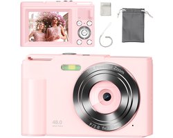 carmdering - Digitalkamera Kinder - Fotoapparat Voor Tiener - Compacte Camera - 48MP Hoge Resolutie - 16X Digitale Zoom - Duurzaam ABS Plastic - Lichtgewicht Design - Ideaal Voor Outdoor Avonturen - 1 Stuk - Roze