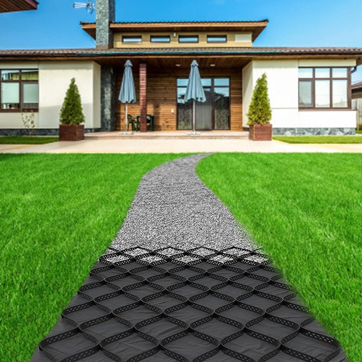 Tuingrind Grid Stabilizer - Grondrooster Keermuren - Opritten Stabiliseren - Ultrasoon Gelast - 2x10m - Zwart